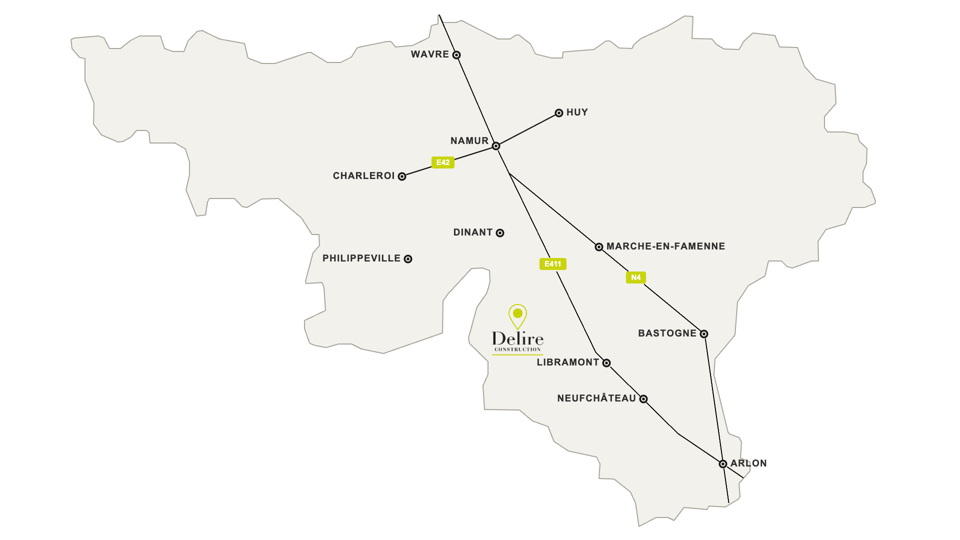 Carte de la zone d’activité Delire Construction